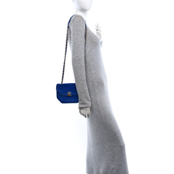 CHANEL Velvet Quilted Mini Place Vendome Flap Blue