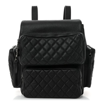 CHANEL Grained Calfskin Quilted Large Casual Rock Backpack Black
