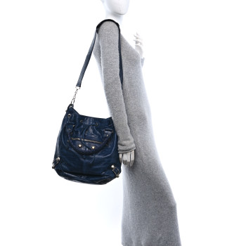 BALENCIAGA Agneau Giant 21 Silver Hardware Pompon Marine