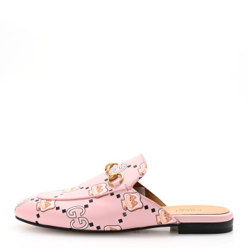 GUCCI X PIKARAR Calfskin Monogram Print Womens Princetown Slippers 38.5 Pink Multicolor