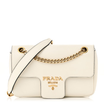 PRADA Saffiano Flap Shoulder Bag White