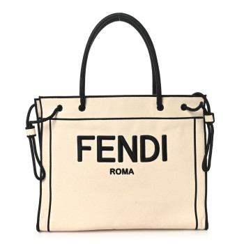 FENDI Canvas Logo Large Shopping Tote Grezzo Black