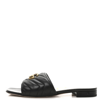 GUCCI Nappa Matelasse GG Marmont Flat Slide Sandals 40 Black