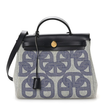 HERMES H Plume Canvas Vache Hunter Circuit 24 Herbag Zip Retourne 31 Bleu Royal Bleu Indigo Ecru