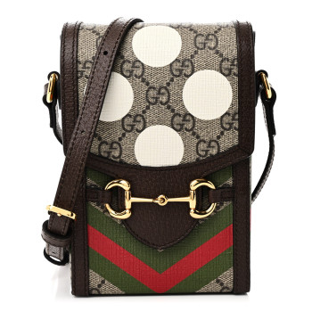 GUCCI GG Supreme Monogram Textured Dollar Calfskin Geometric Print Mini Horsebit 1955 Crossbody Bag Beige Multicolor New Acero