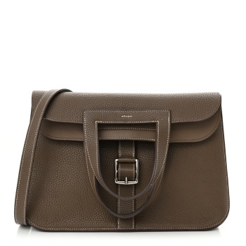 HERMES Taurillon Clemence Halzan 31 GM Etoupe