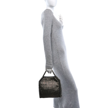 STELLA MCCARTNEY Metallic Woven Raffia Mini Fold Over Falabella Black Gold