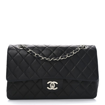 CHANEL Lambskin Quilted Medium Double Flap Black