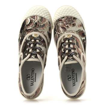VALENTINO GARAVANI Metallic Jacquard Apres L'hiver Womens Bay By Bay Sneakers 38.5 Ivory