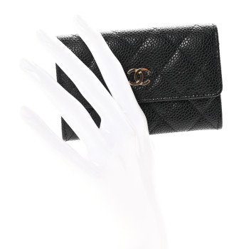 CHANEL Caviar Quilted Flap Card Holder Black