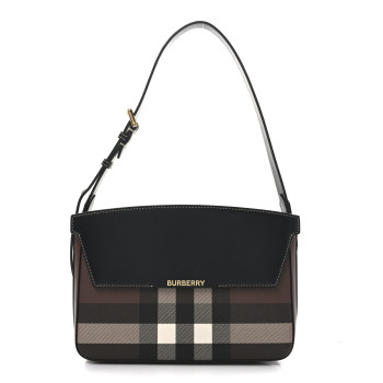 BURBERRY E-Canvas Check Calfskin Catherine Shoulder Bag Dark Birch Brown