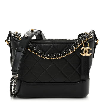 CHANEL Aged Calfskin Quilted Small Gabrielle Hobo Black