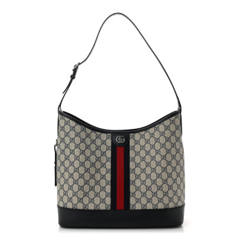 GUCCI GG Supreme Monogram Web Large Ophidia Shoulder Bag Beige Navy