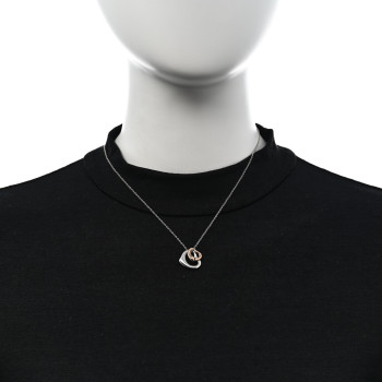 TIFFANY Sterling Silver 18K Rose Gold Elsa Peretti 16mm Double Open Heart Pendant Necklace