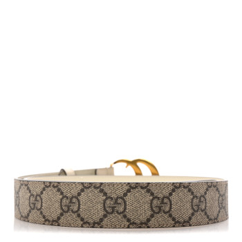 GUCCI GG Supreme Monogram Matte Plutone Calfskin Double G 30mm Belt 75 30 Beige Ebony Mystic White