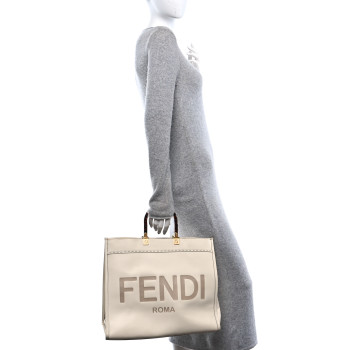 FENDI Vitello King Plexiglass Logo Embossed Large Fendi Sunshine Shopper Tote White Ice