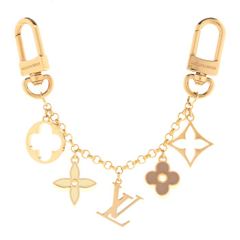 LOUIS VUITTON Brass Enamel Fleur De Monogram Bag Charm Chain Gold