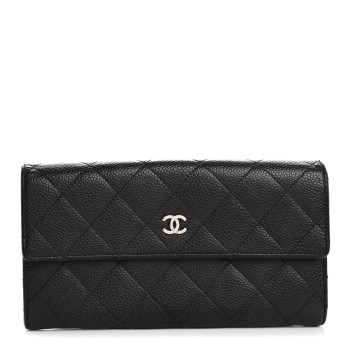 CHANEL Caviar Quilted Large Gusset Flap Wallet Black