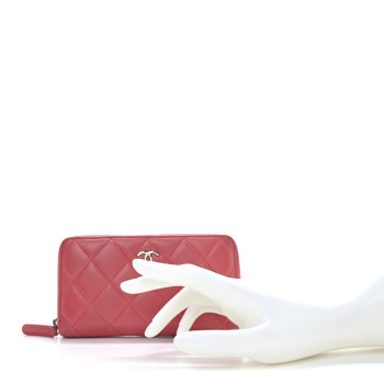 CHANEL Lambskin Quilted Small Zip Around Wallet Pink