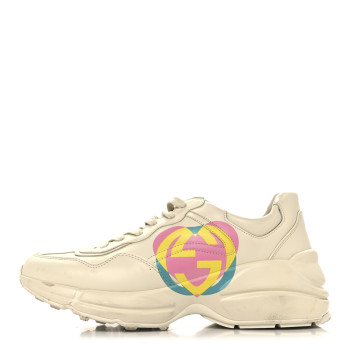 GUCCI Calfskin Heart Rhyton Sneakers 39.5 Ivory