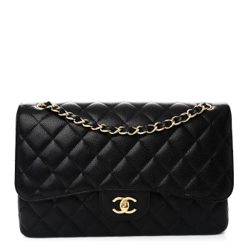 CHANEL Caviar Quilted Jumbo Double Flap Black