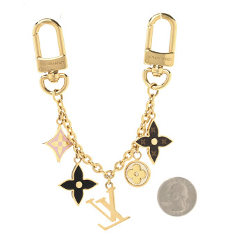 LOUIS VUITTON Brass Enamel Fleur De Monogram Bag Charm Chain Gold