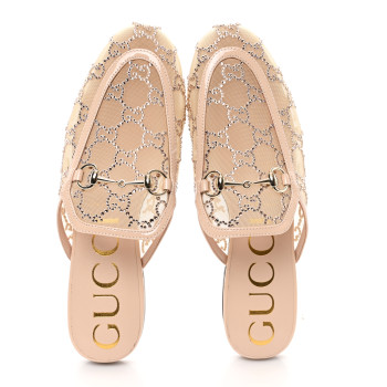 GUCCI Patent Mesh Crystal GG Monogram Womens Princetown Slippers 38 Ivory