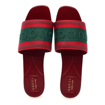 GUCCI Canvas Web Womens Slide Sandals 40 Red Bordeaux