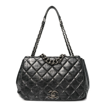 CHANEL Metallic Aged Calfskin Quilted Large Pondichery Flap Dark Grey