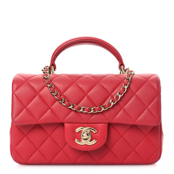 CHANEL Lambskin Quilted Mini Top Handle Rectangular Flap Red