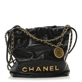 CHANEL Shiny Calfskin Quilted Mini Chanel 22 Black
