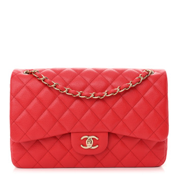 CHANEL Caviar Quilted Jumbo Double Flap Red