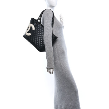 CHANEL Calfskin Quilted Large Cambon Tote Black White