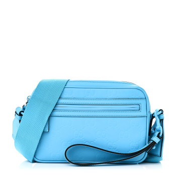 GUCCI Rubber Effect Monogram GG Crossbody Bag Bright Blue