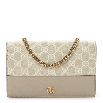 GUCCI Dollar Calfskin GG Supreme Monogram Mini GG Marmont Chain Wallet Beige White