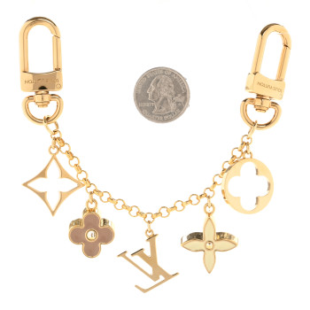 LOUIS VUITTON Brass Enamel Fleur De Monogram Bag Charm Chain Gold