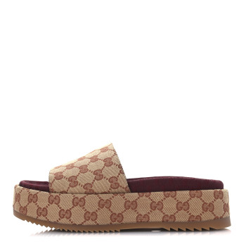 GUCCI Canvas GG Monogram Angelina Platform Slide Sandals 39.5 Beige Ruggine