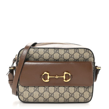 GUCCI GG Supreme Monogram Small Horsebit 1955 Shoulder Bag Beige Brown Sugar