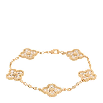 VAN CLEEF & ARPELS 18K Yellow Gold Diamond 5 Motifs Vintage Alhambra Bracelet