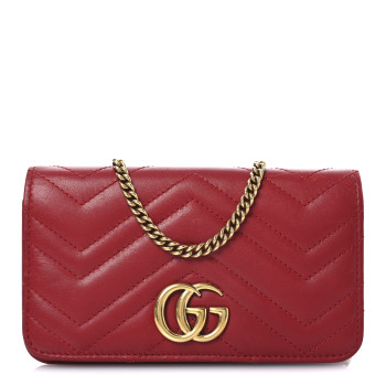 GUCCI Calfskin Matelasse GG Marmont Mini Bag Hibiscus Red