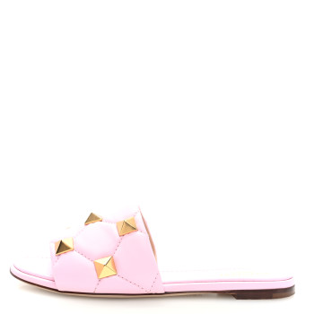 VALENTINO GARAVANI Nappa Roman Stud Flat Slide Sandals 37 Rosa