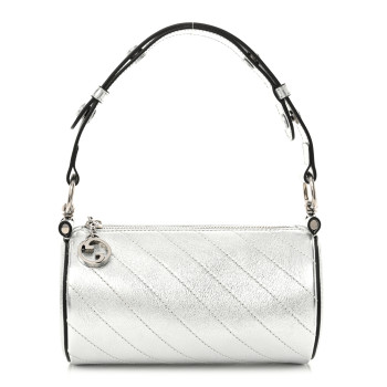 GUCCI Sakai Be Green Calfskin Diagonal Stitched Mini Blondie Barrel Shoulder Bag Silver
