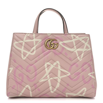GUCCI Calfskin Matelasse GucciGhost Small GG Marmont Tote Perfect Pink Rosa Ivory