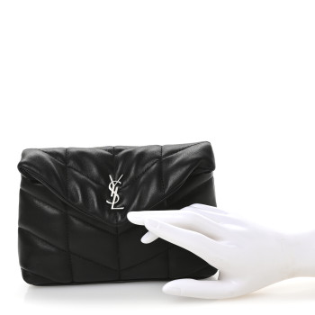 SAINT LAURENT Lambskin Monogram Loulou Puffer Pouch Clutch Black