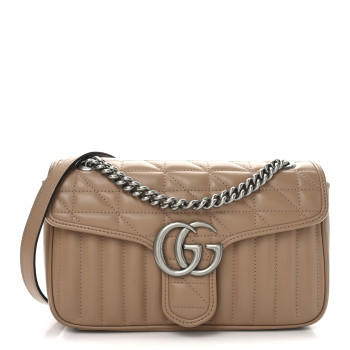 GUCCI Calfskin Matelasse Aria Small GG Marmont Chain Shoulder Bag Camelia