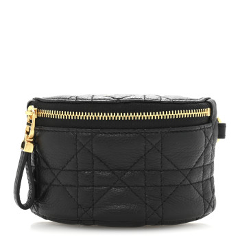 CHRISTIAN DIOR Supple Calfskin Cannage Caro Half-Moon Coin Purse Black