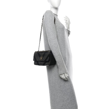 CHANEL Suede Lambskin Glazed Calfskin Lady Vintage Chevron Flap Black Brown