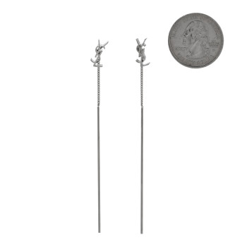 SAINT LAURENT Metal Monogram Pendant Threader Earrings Silver