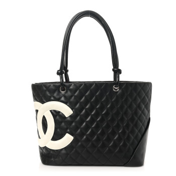 CHANEL Calfskin Quilted Large Cambon Tote Black White