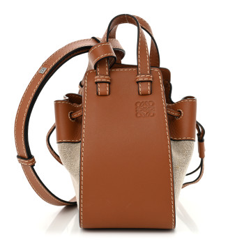 LOEWE Calfskin Canvas Mini Hammock Shoulder Bag Natural Tan